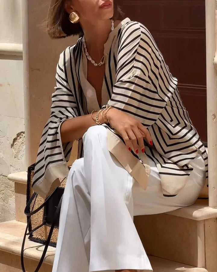 Split Stripe Casual Shirt – Modern Color Block Button-Up for Relaxed Everyday Style