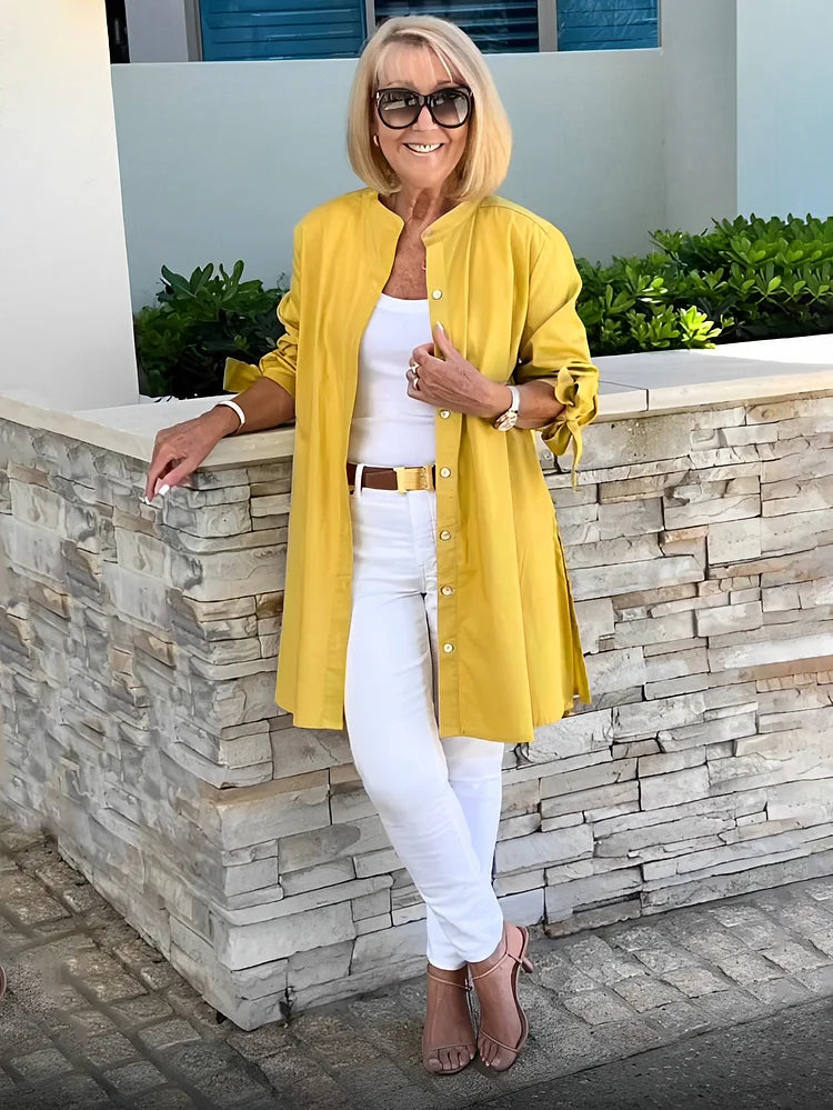 Elliora - Gathered Back Cotton Shirt Jacket