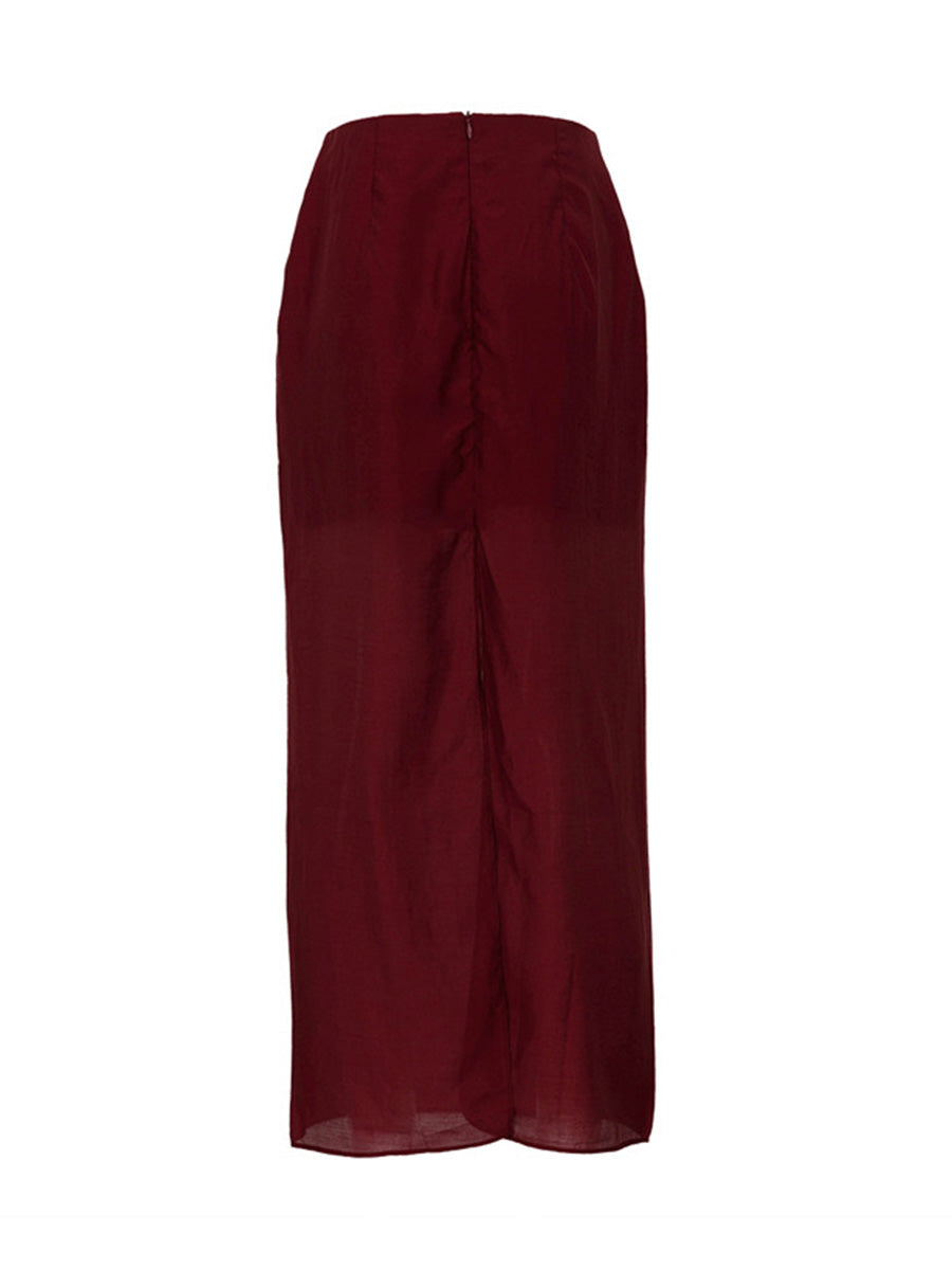 Bodycon High Waisted See-Through Solid Color Split-Joint Skirts Bottoms