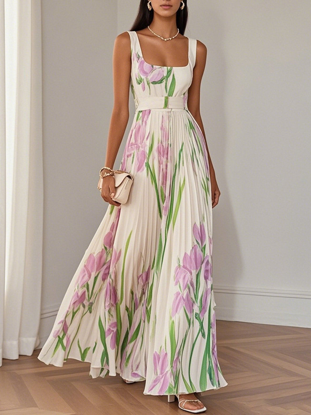 FAERELUNE – ELEGANT PLEATED MAXI DRESS