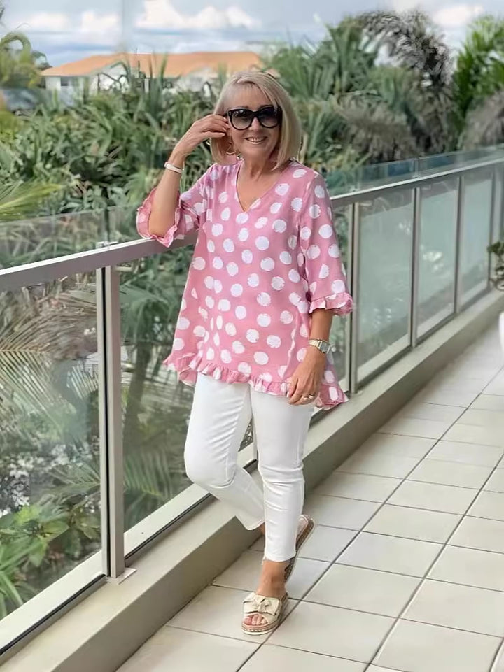 Zephyra | V-Neck Printed Cotton Top