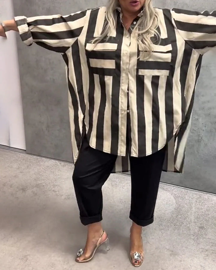 Relaxed Long Sleeve Striped Shirt – Lightweight Button-Up for Casual & Everyday Styling