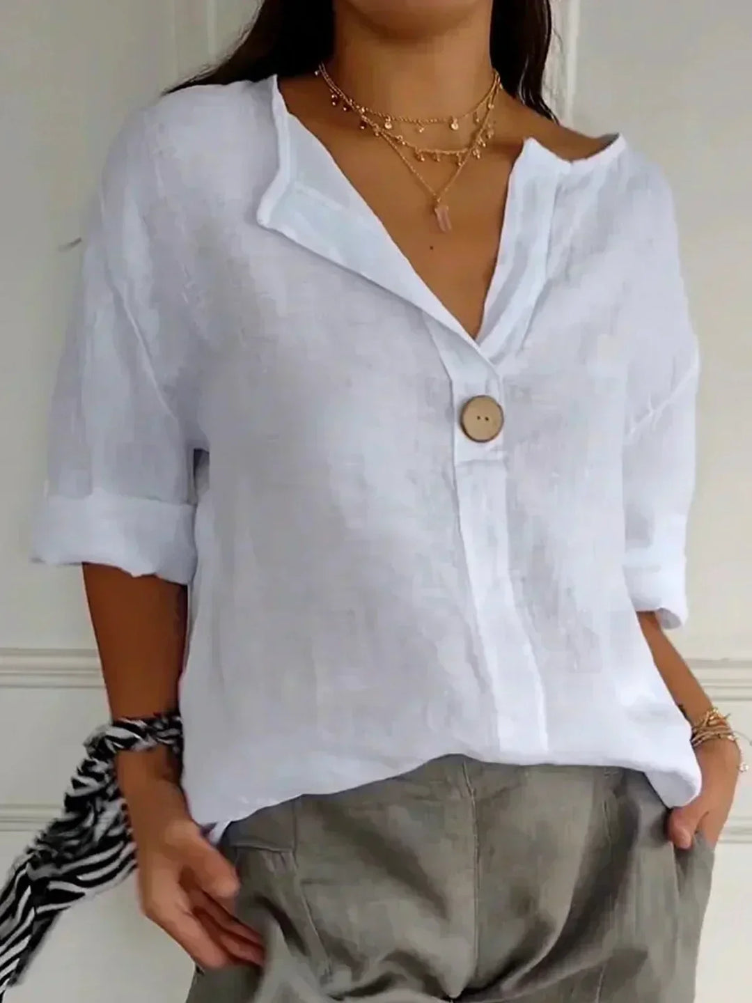 Aria - Casual Short Sleeve V-Neck Blouse