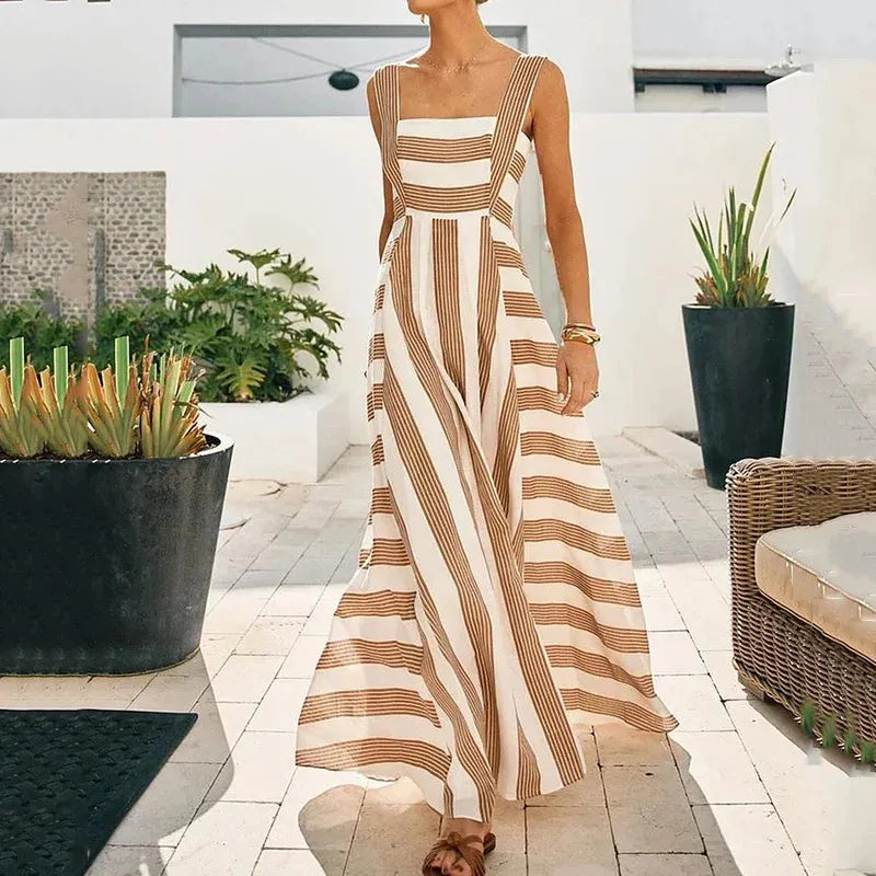 Women’s Striped Sling Maxi Dress Simple & Comfortable Summer Dress
