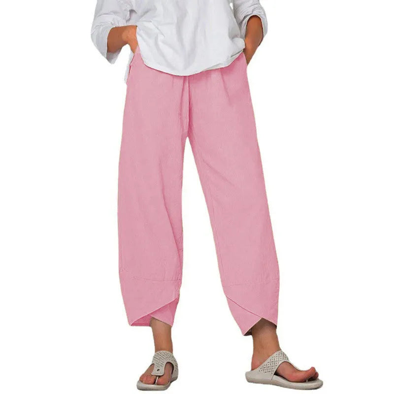 Women’s High-Waist Cotton & Linen Wide-Leg Trousers – Effortless Simplicity in Motion