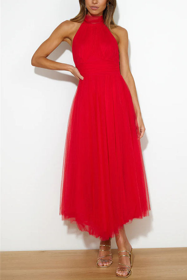 Pearlina - Sleek Mesh High Neck Dress