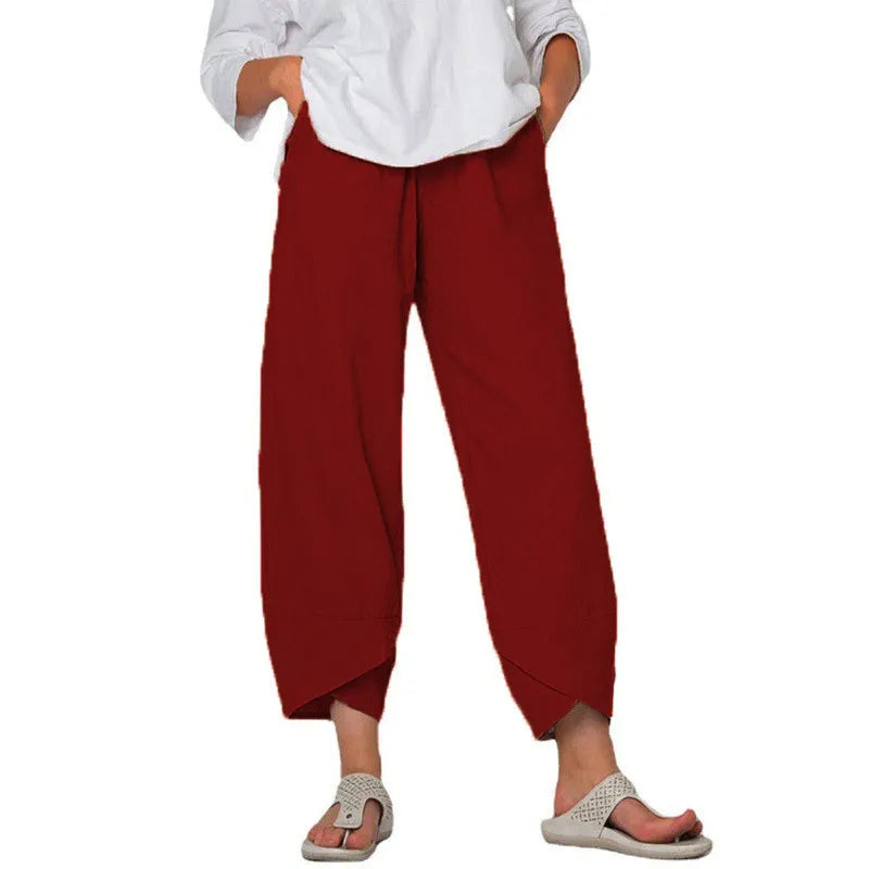 Women’s High-Waist Cotton & Linen Wide-Leg Trousers – Effortless Simplicity in Motion
