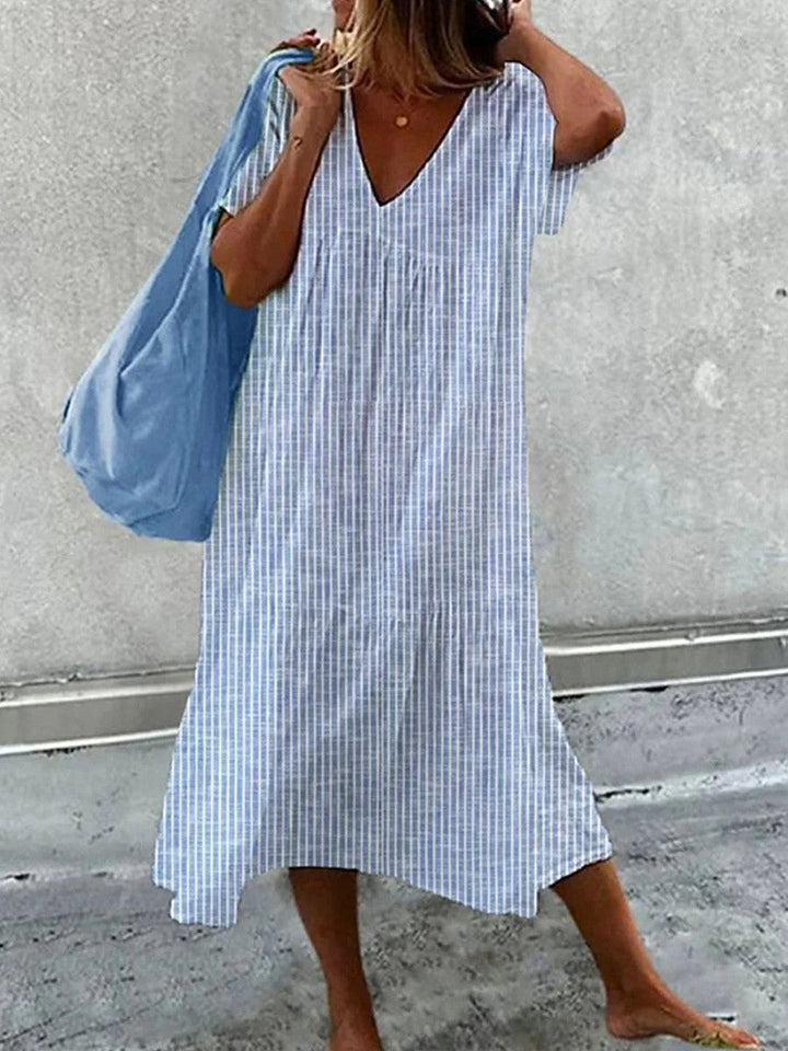 FAERISSA – STRIPED MIDI DRESS WITH ELEGANT
