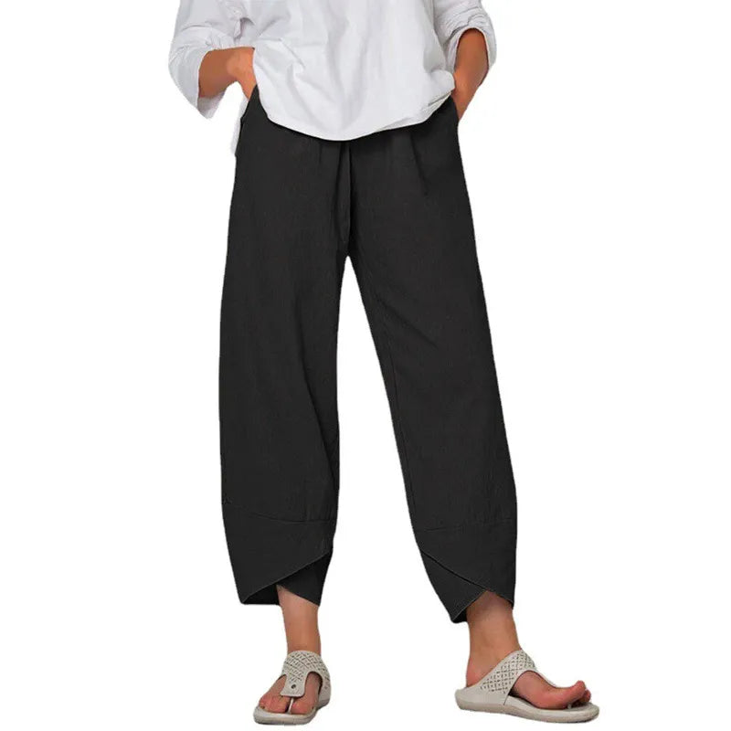 Women’s High-Waist Cotton & Linen Wide-Leg Trousers – Effortless Simplicity in Motion