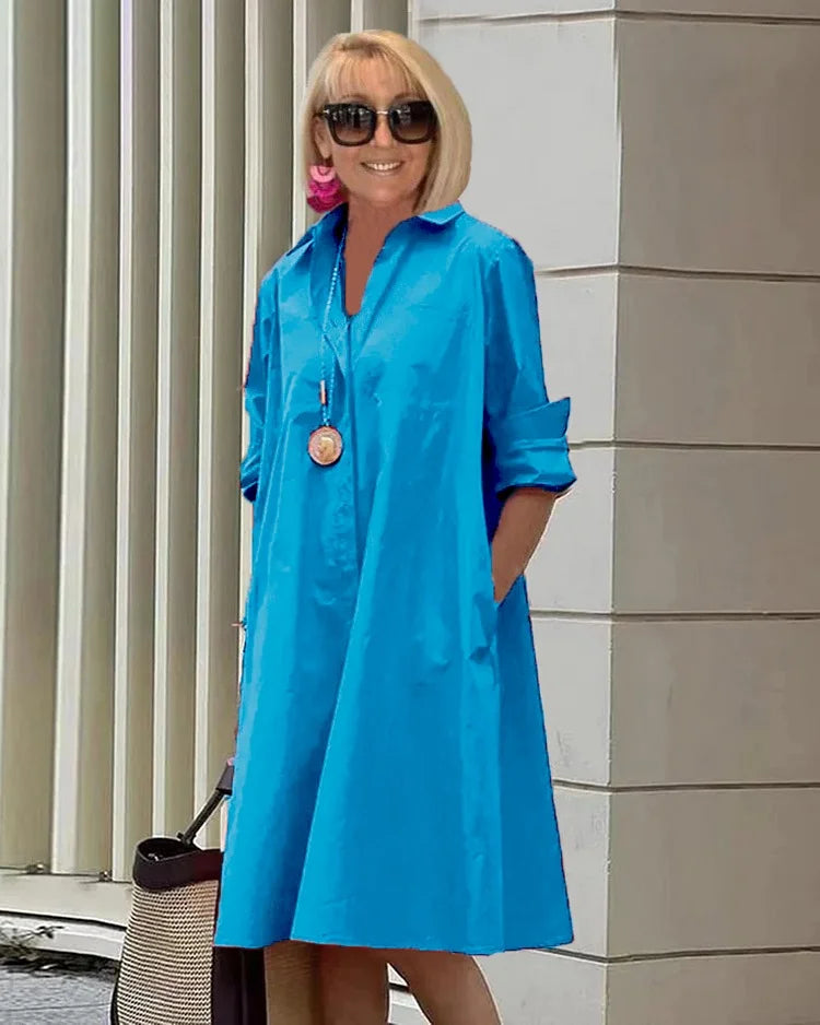 SAORI – SHIRT COLLAR POCKET MIDI DRESS