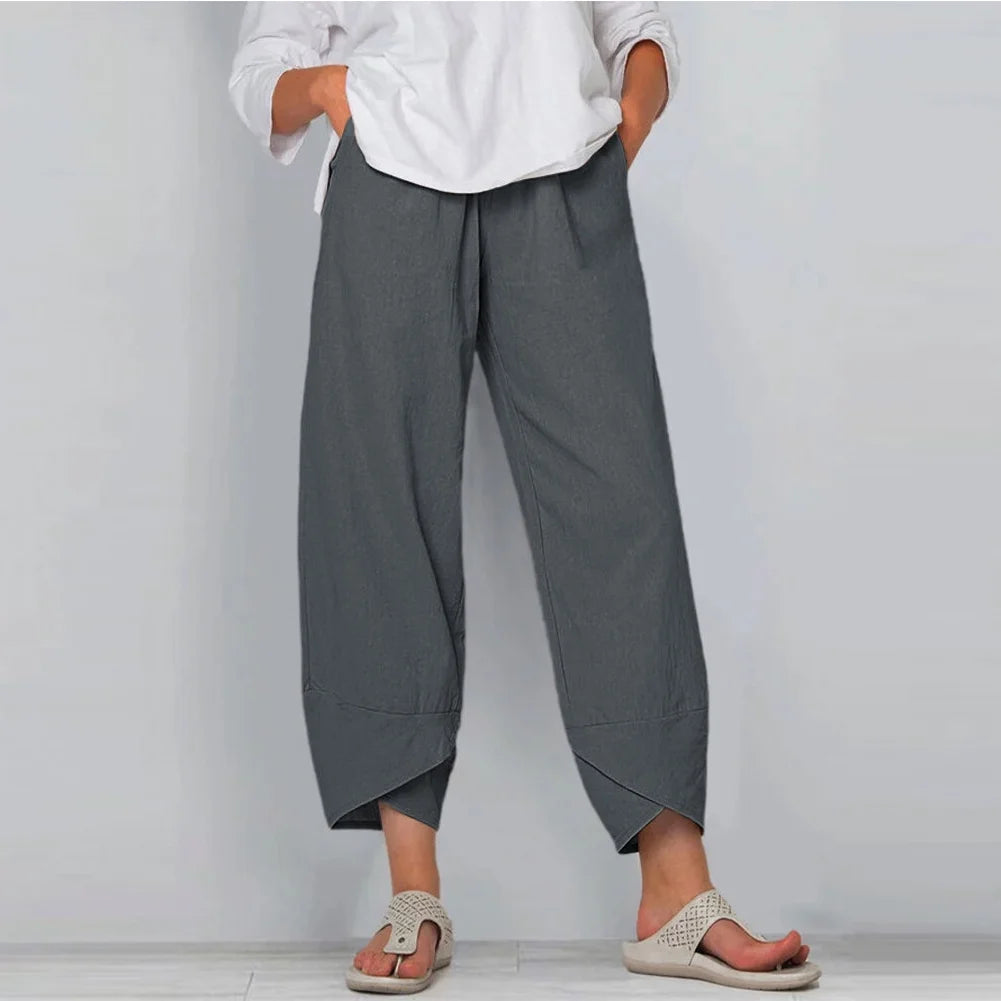 Women’s High-Waist Cotton & Linen Wide-Leg Trousers – Effortless Simplicity in Motion