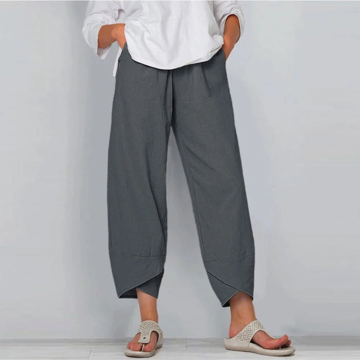 Women’s High-Waist Cotton & Linen Wide-Leg Trousers – Effortless Simplicity in Motion