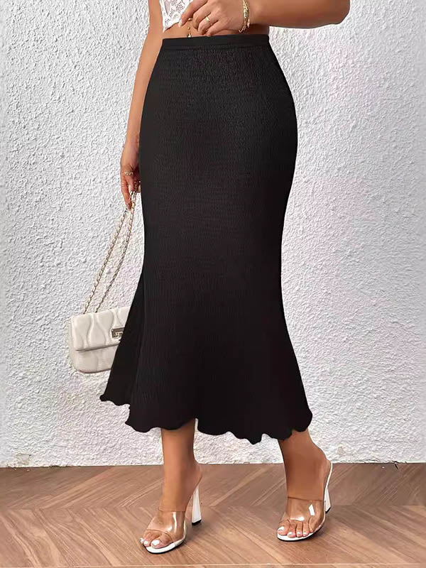 High Waisted Loose Elasticity Solid Color Skirts