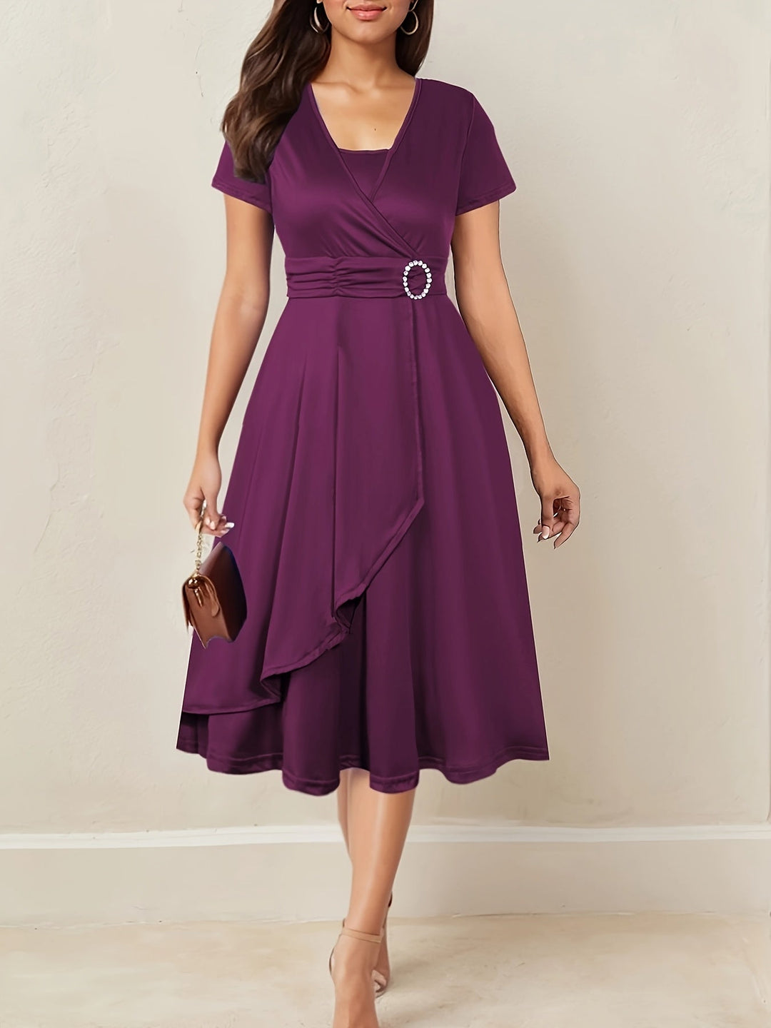 Hilda - Elegant Rhinestone V-Neck Evening Dress