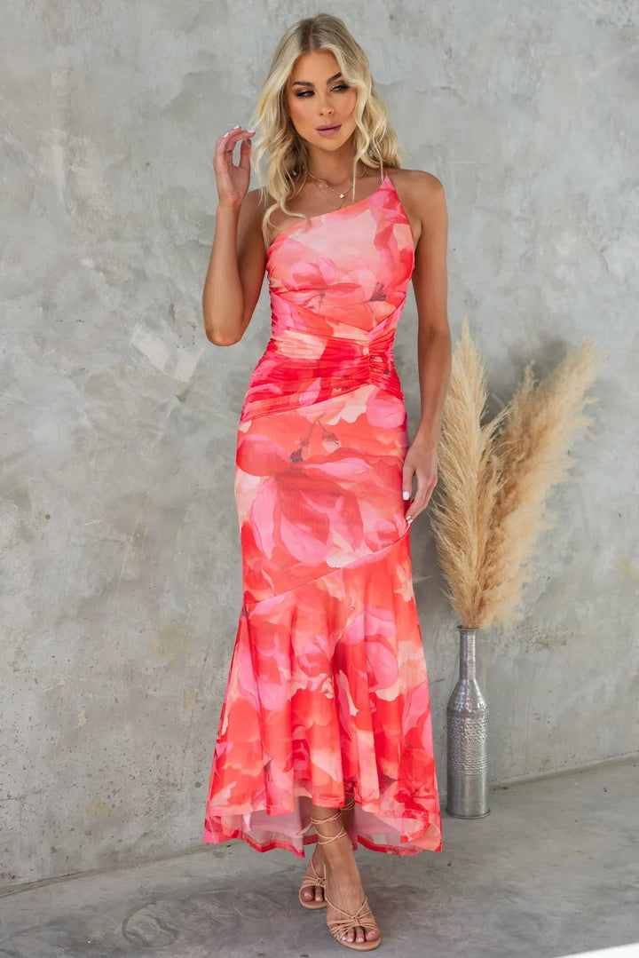 Nyla - Irregular Hem Floral Party Dress