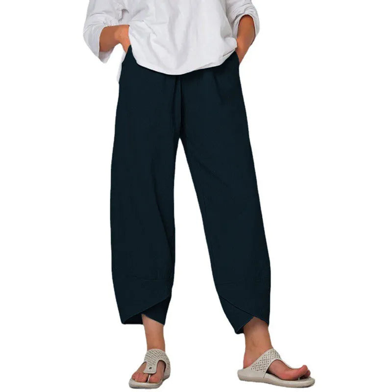 Women’s High-Waist Cotton & Linen Wide-Leg Trousers – Effortless Simplicity in Motion