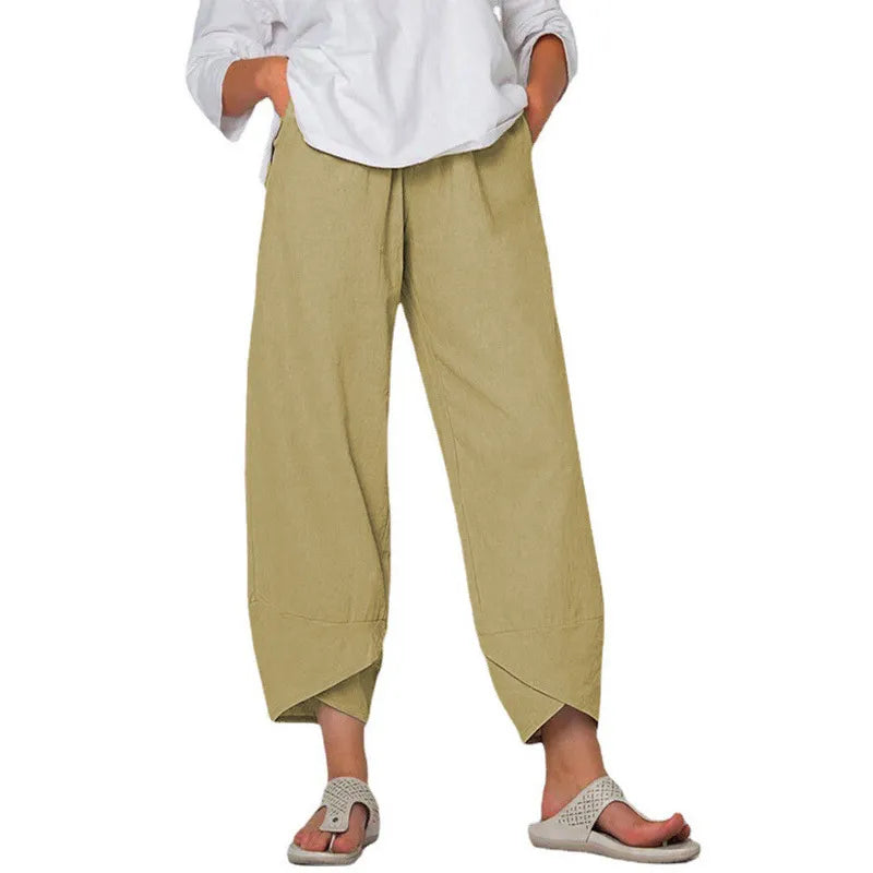 Women’s High-Waist Cotton & Linen Wide-Leg Trousers – Effortless Simplicity in Motion