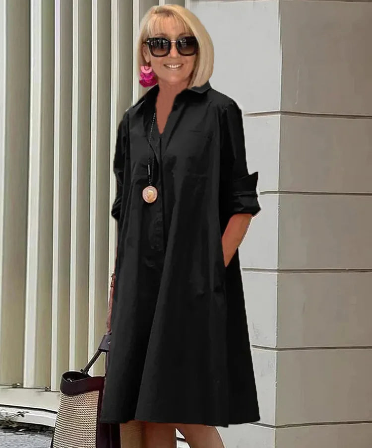 SAORI – SHIRT COLLAR POCKET MIDI DRESS