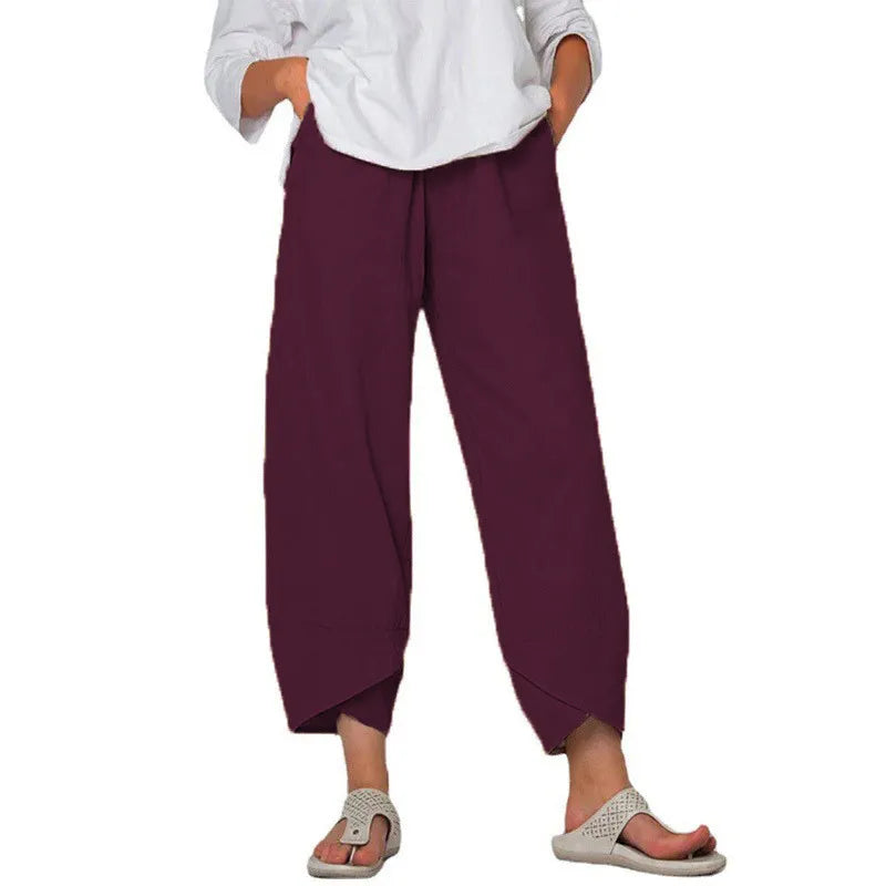 Women’s High-Waist Cotton & Linen Wide-Leg Trousers – Effortless Simplicity in Motion