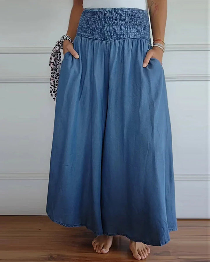 Comfy Wide-Leg Pants – High Waist Smocked Trousers for Casual & Lounge Wear