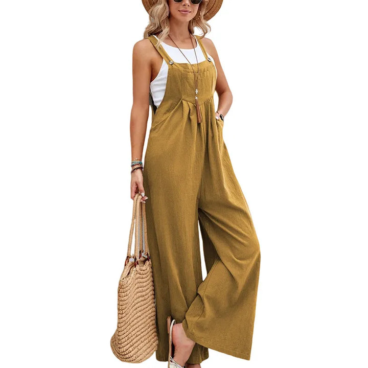 Women’s Suspender Overalls Casual Loose Fit Solid Color