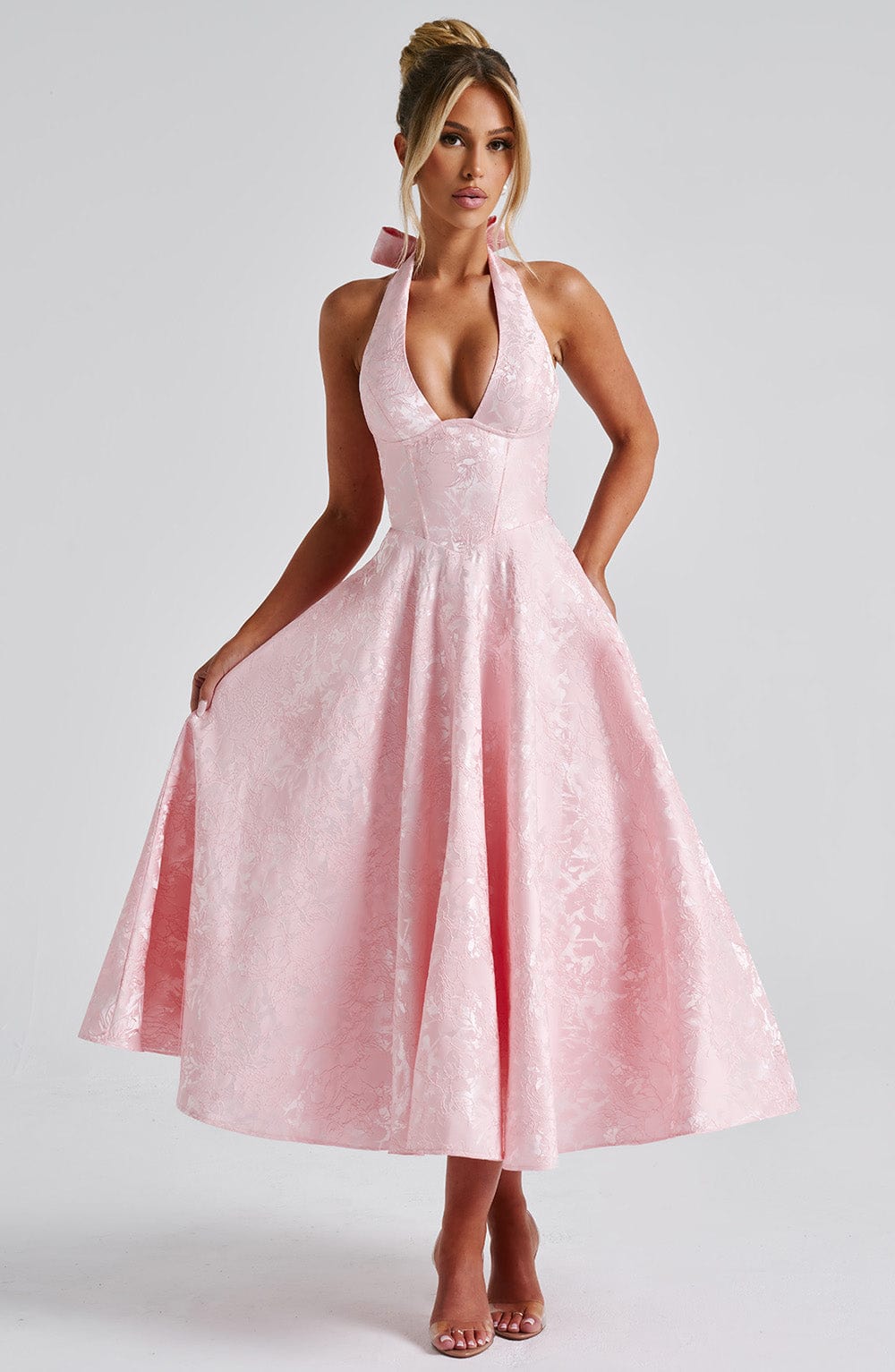 Renata - Jacquard Lace-Up Waist Maxi