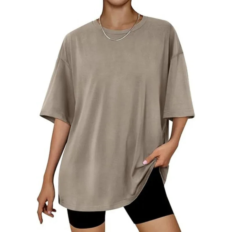 Women’s Plus Size Macaron Pullover Shirt – Half Sleeve Milk Silk Top