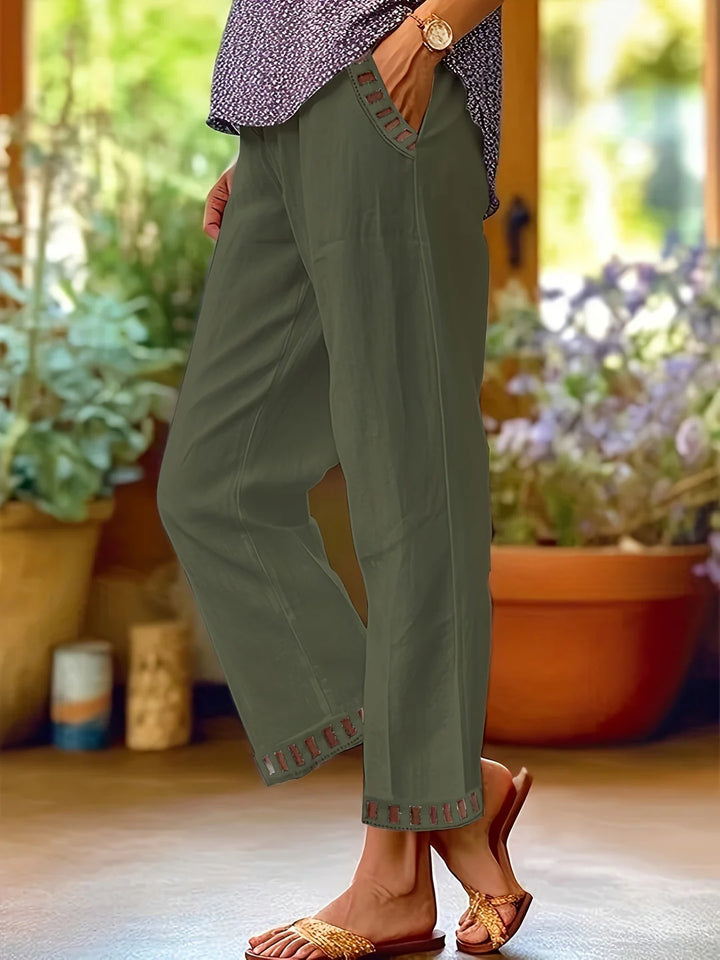 Contrast Trim Cropped Pants – Relaxed Fit Lightweight Trousers for Modern Casual Styling