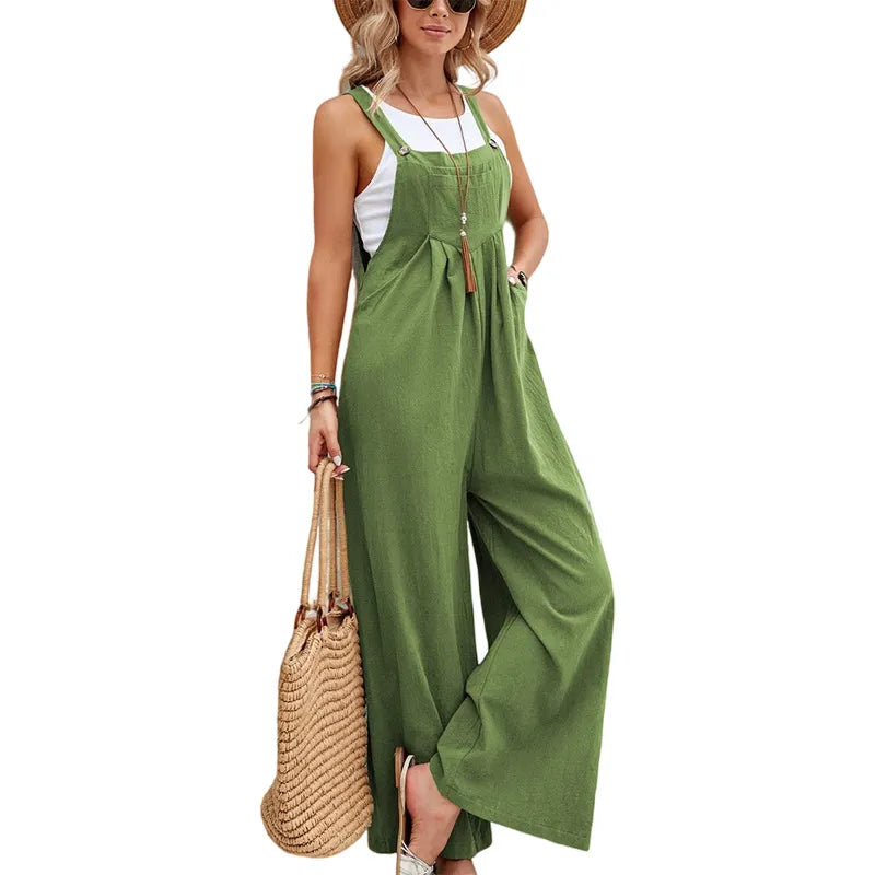 Women’s Suspender Overalls Casual Loose Fit Solid Color