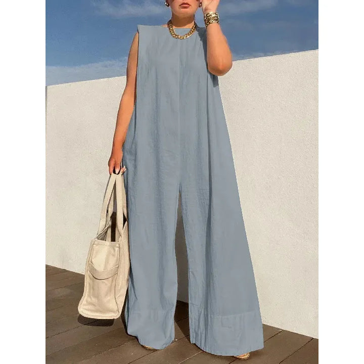 Wide Leg Casual Jumpsuit Solid Color Relaxed Fit
