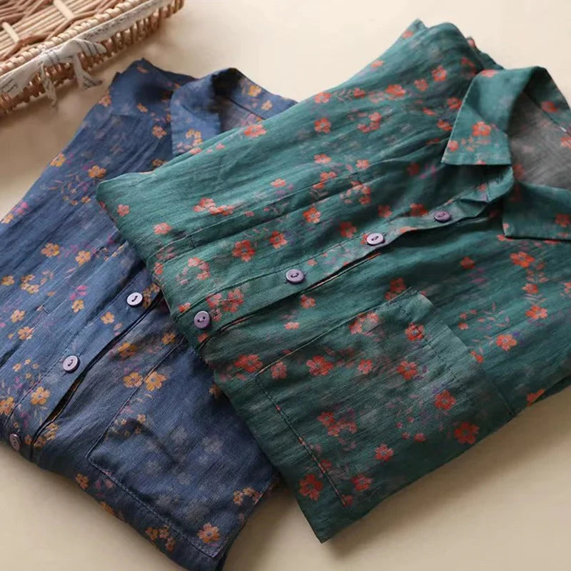 Floral Half-Placket Shirt – Lightweight Relaxed Fit Top for Casual & Everyday Styling