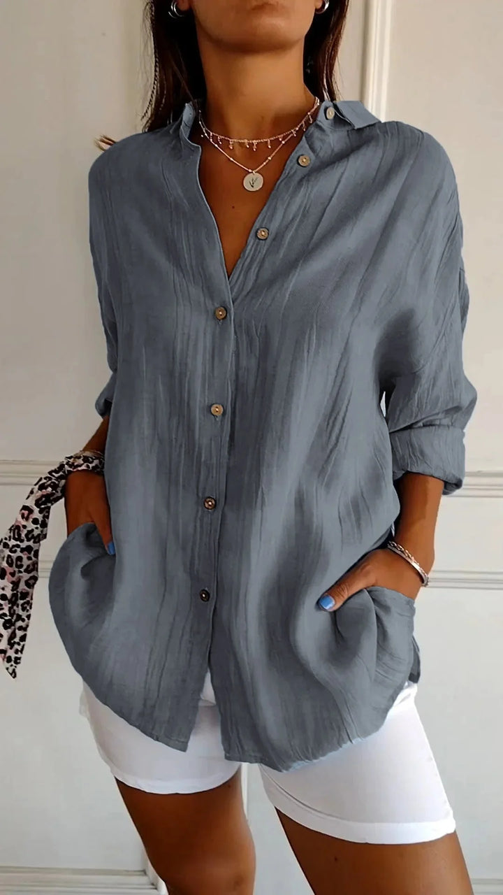 Pleated Detail Elegant Shirt – Lightweight Button-Up Blouse for Refined Everyday & Work Styling