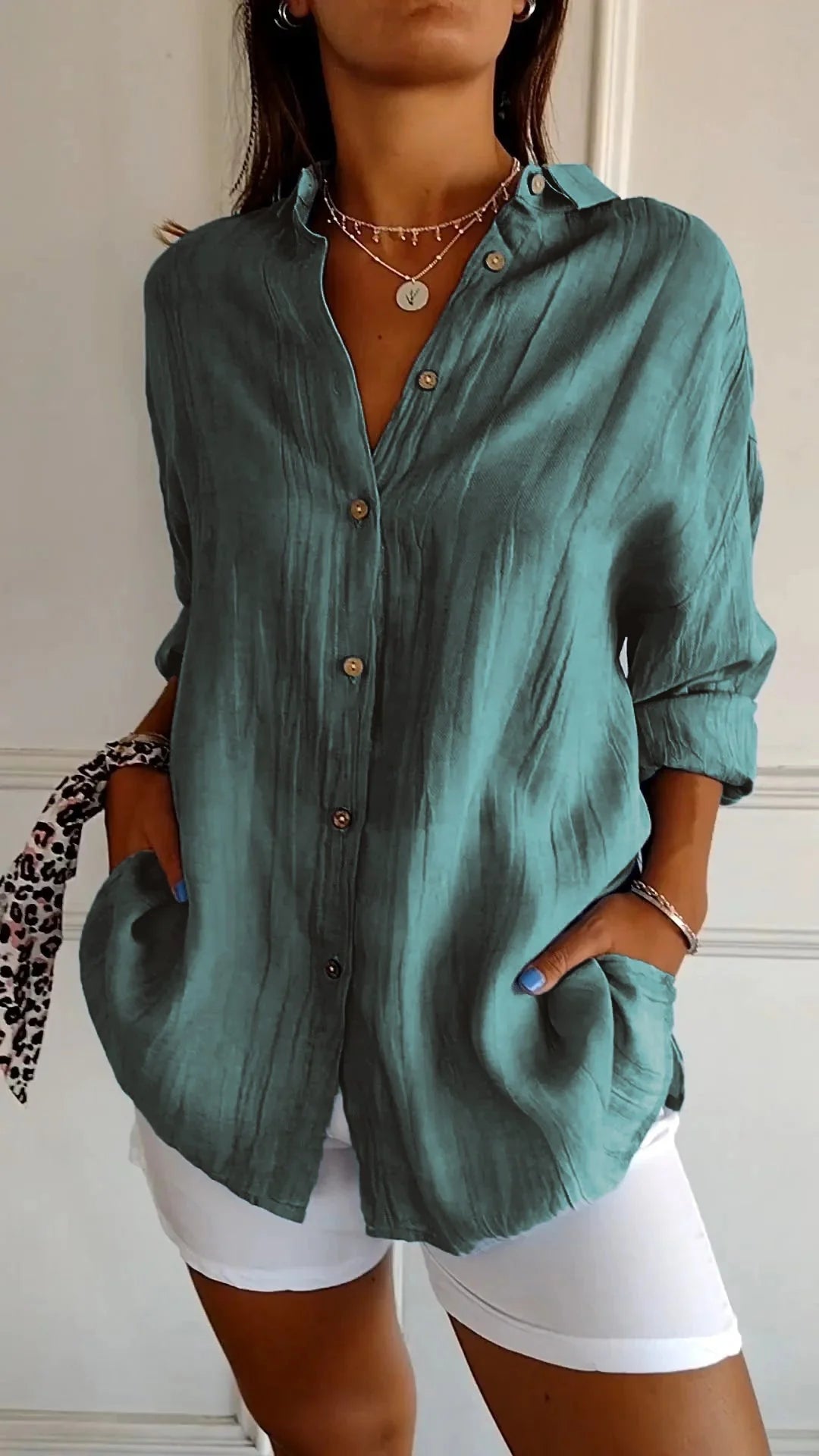 Pleated Detail Elegant Shirt – Lightweight Button-Up Blouse for Refined Everyday & Work Styling