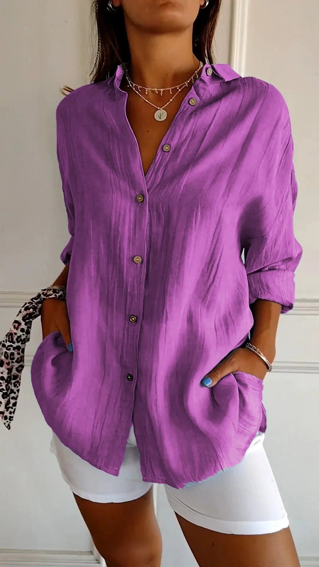 Pleated Detail Elegant Shirt – Lightweight Button-Up Blouse for Refined Everyday & Work Styling