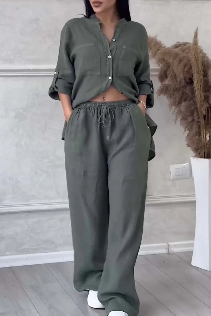 Cotton Linen Shirt and Trousers Set – Lightweight Luxe Two-Piece Outfit for Effortless Styling