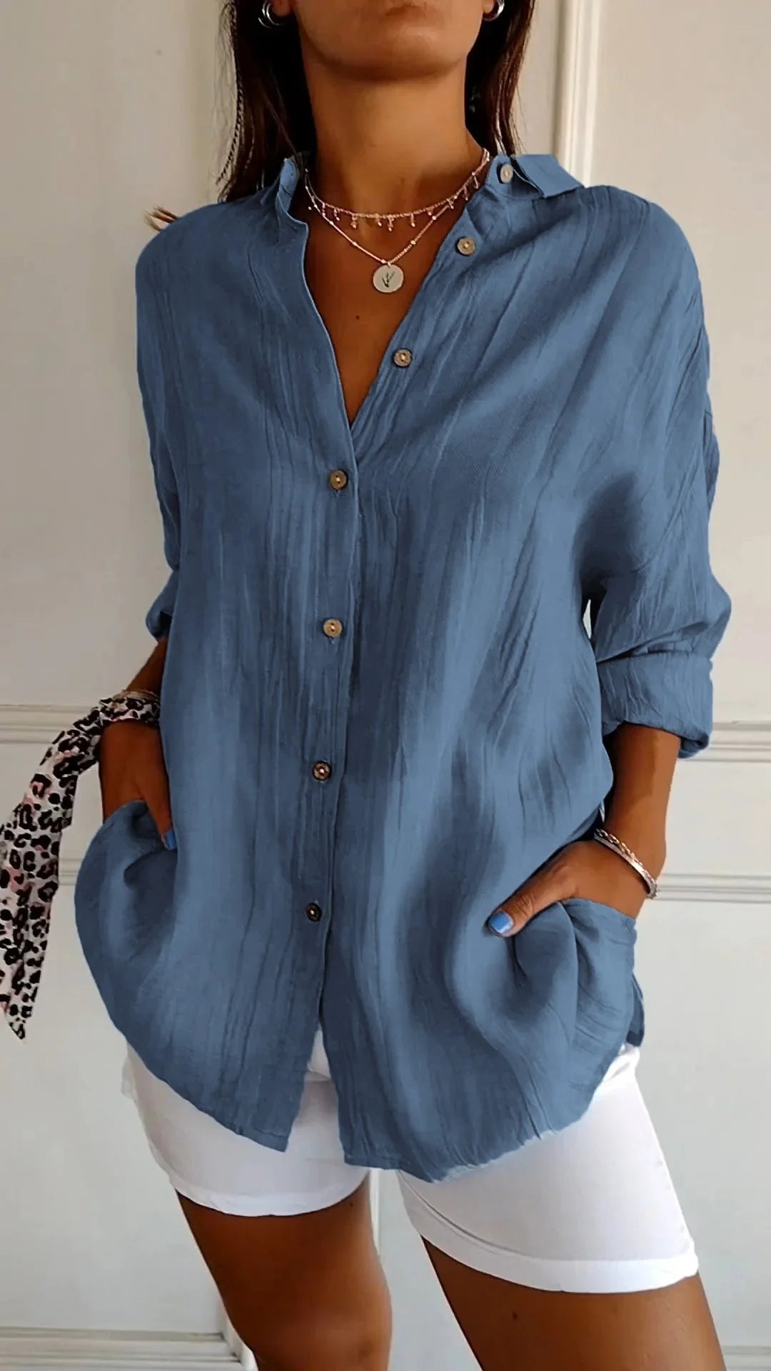 Pleated Detail Elegant Shirt – Lightweight Button-Up Blouse for Refined Everyday & Work Styling