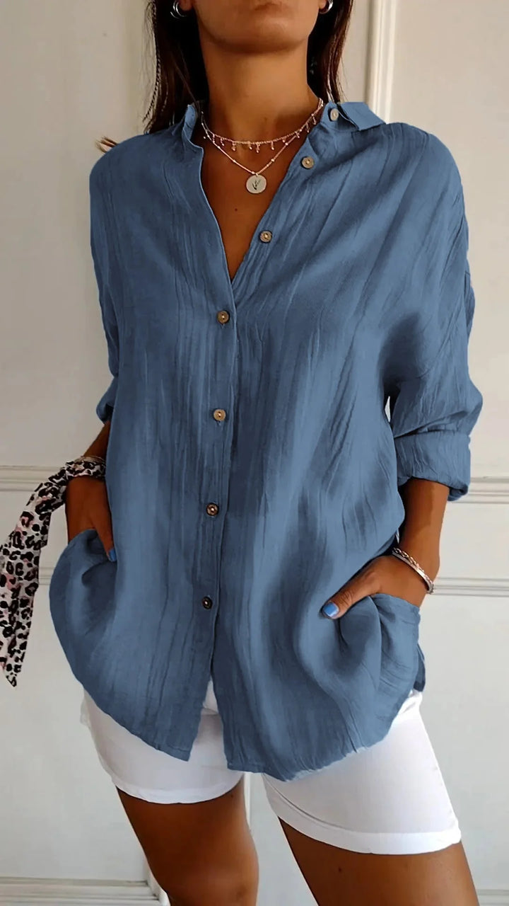 Pleated Detail Elegant Shirt – Lightweight Button-Up Blouse for Refined Everyday & Work Styling