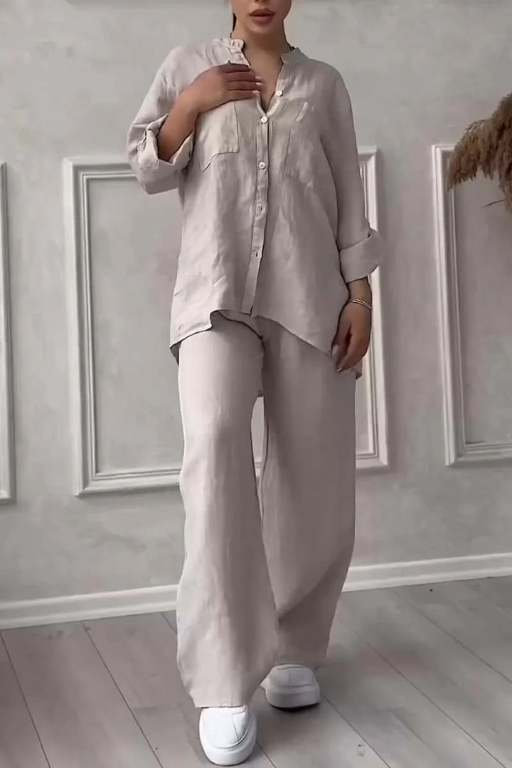 Cotton Linen Shirt and Trousers Set – Lightweight Luxe Two-Piece Outfit for Effortless Styling