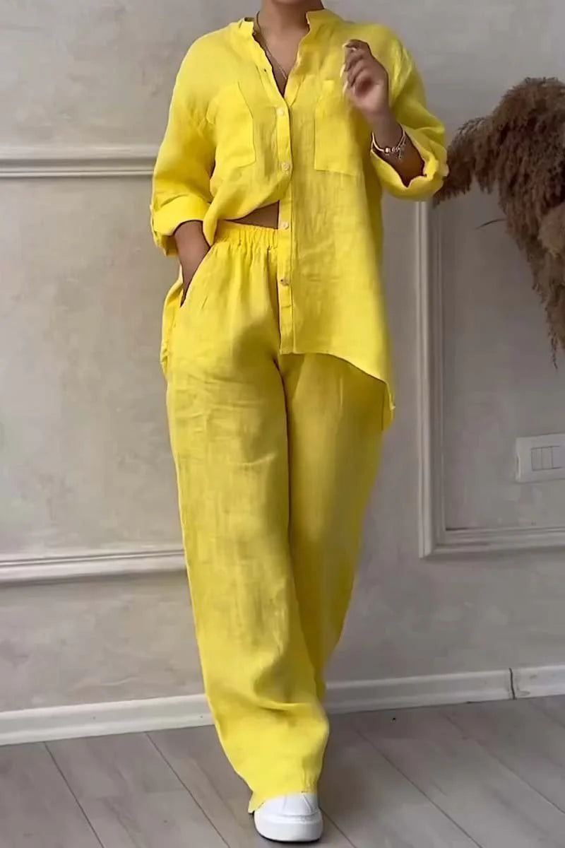 Cotton Linen Shirt and Trousers Set – Lightweight Luxe Two-Piece Outfit for Effortless Styling