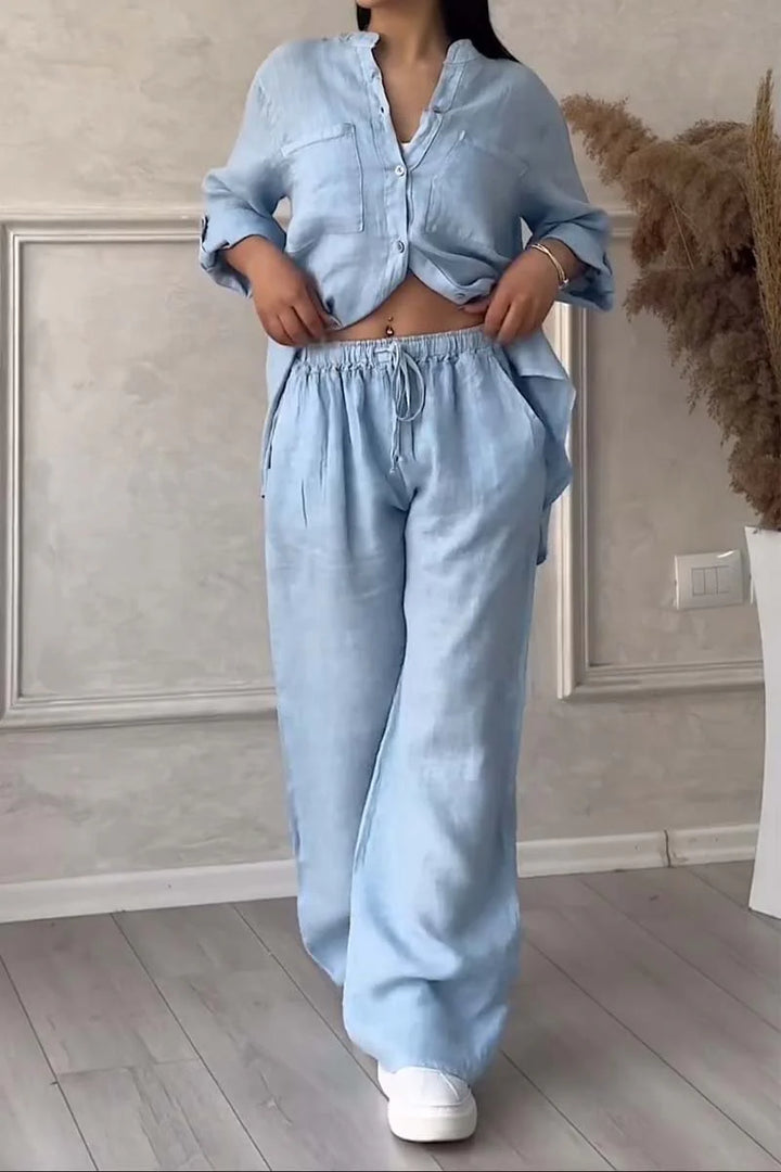 Cotton Linen Shirt and Trousers Set – Lightweight Luxe Two-Piece Outfit for Effortless Styling