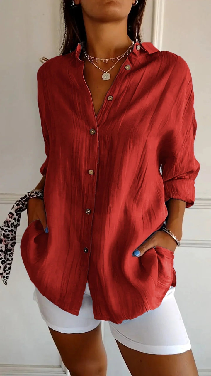 Pleated Detail Elegant Shirt – Lightweight Button-Up Blouse for Refined Everyday & Work Styling