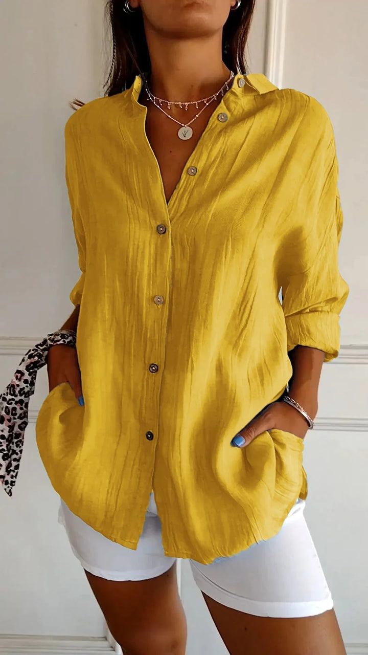 Pleated Detail Elegant Shirt – Lightweight Button-Up Blouse for Refined Everyday & Work Styling