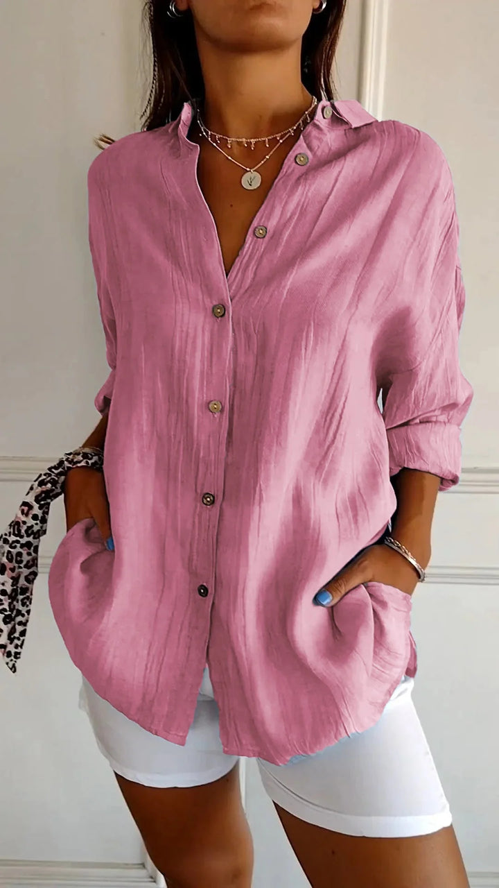 Pleated Detail Elegant Shirt – Lightweight Button-Up Blouse for Refined Everyday & Work Styling