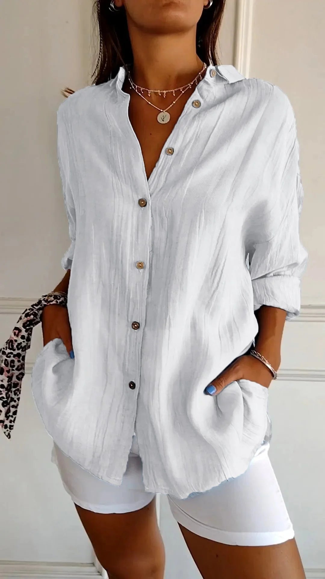 Pleated Detail Elegant Shirt – Lightweight Button-Up Blouse for Refined Everyday & Work Styling