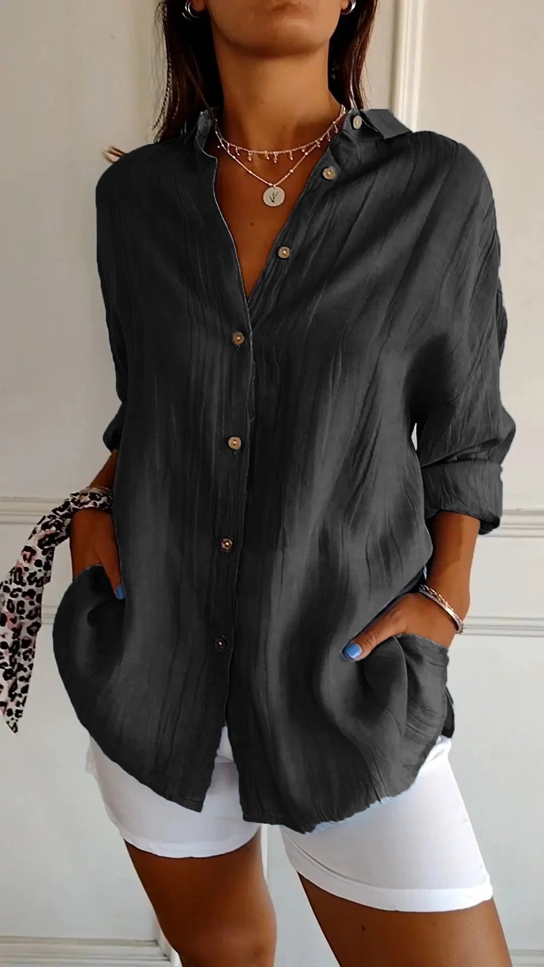 Pleated Detail Elegant Shirt – Lightweight Button-Up Blouse for Refined Everyday & Work Styling
