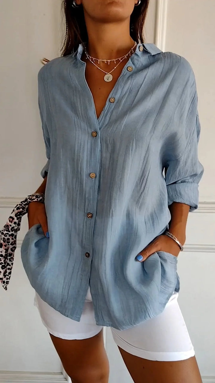 Pleated Detail Elegant Shirt – Lightweight Button-Up Blouse for Refined Everyday & Work Styling