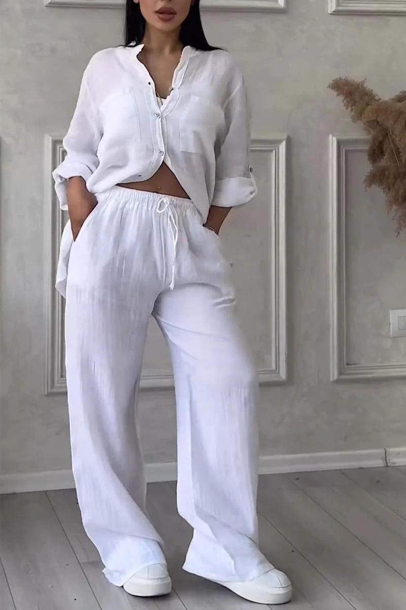 Cotton Linen Shirt and Trousers Set – Lightweight Luxe Two-Piece Outfit for Effortless Styling