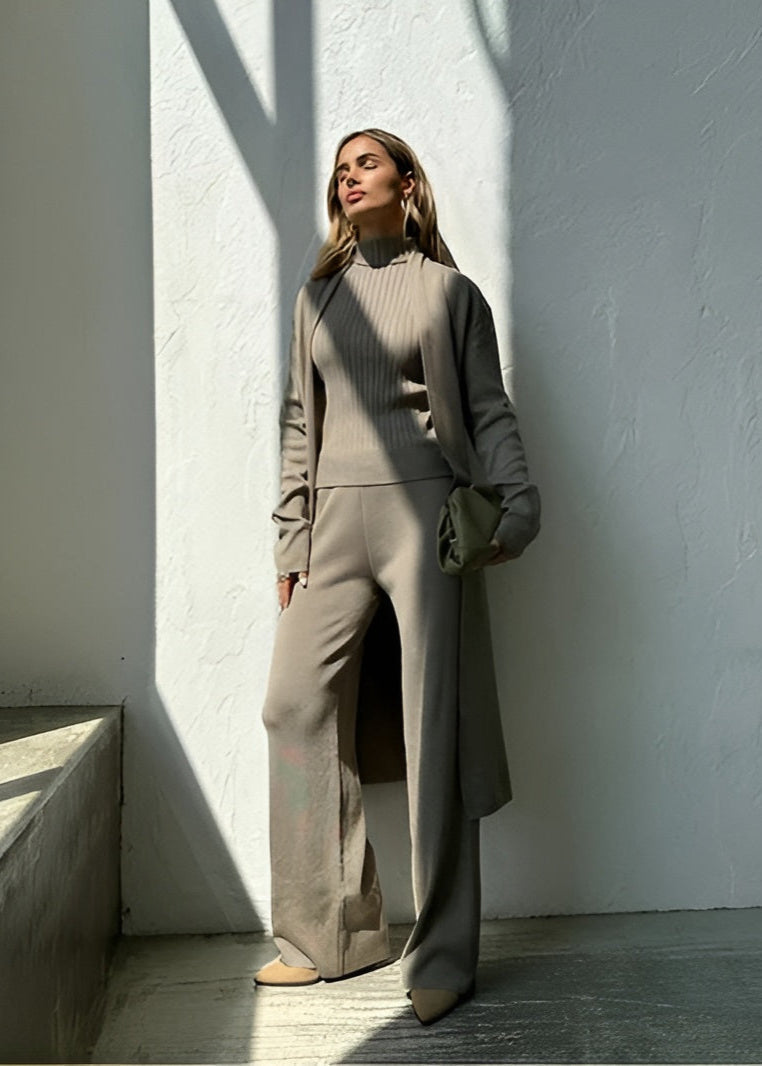 Bianca - Ensemble de Loungewear Élégant en Maille Ribbée 3 Pièces