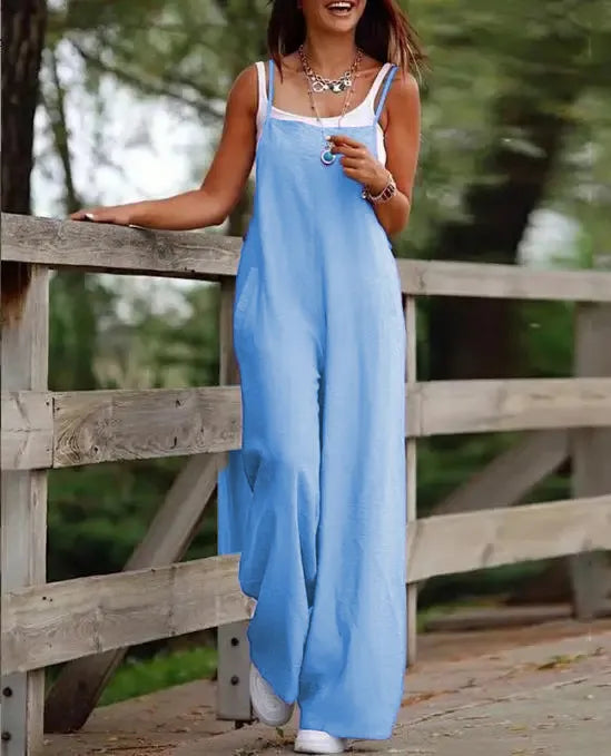Women’s Cotton Linen Sleeveless Jumpsuit Casual Loose Fit