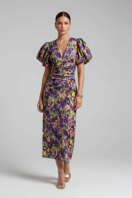 Arielle - Colourful Dress With Pleated Sleeves